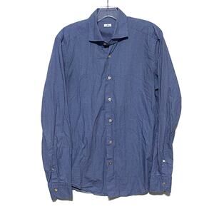 Sonrisa Button Down Dress Shirt Blue Made Italy Geometric Mens 15 3/4 - 40 EU